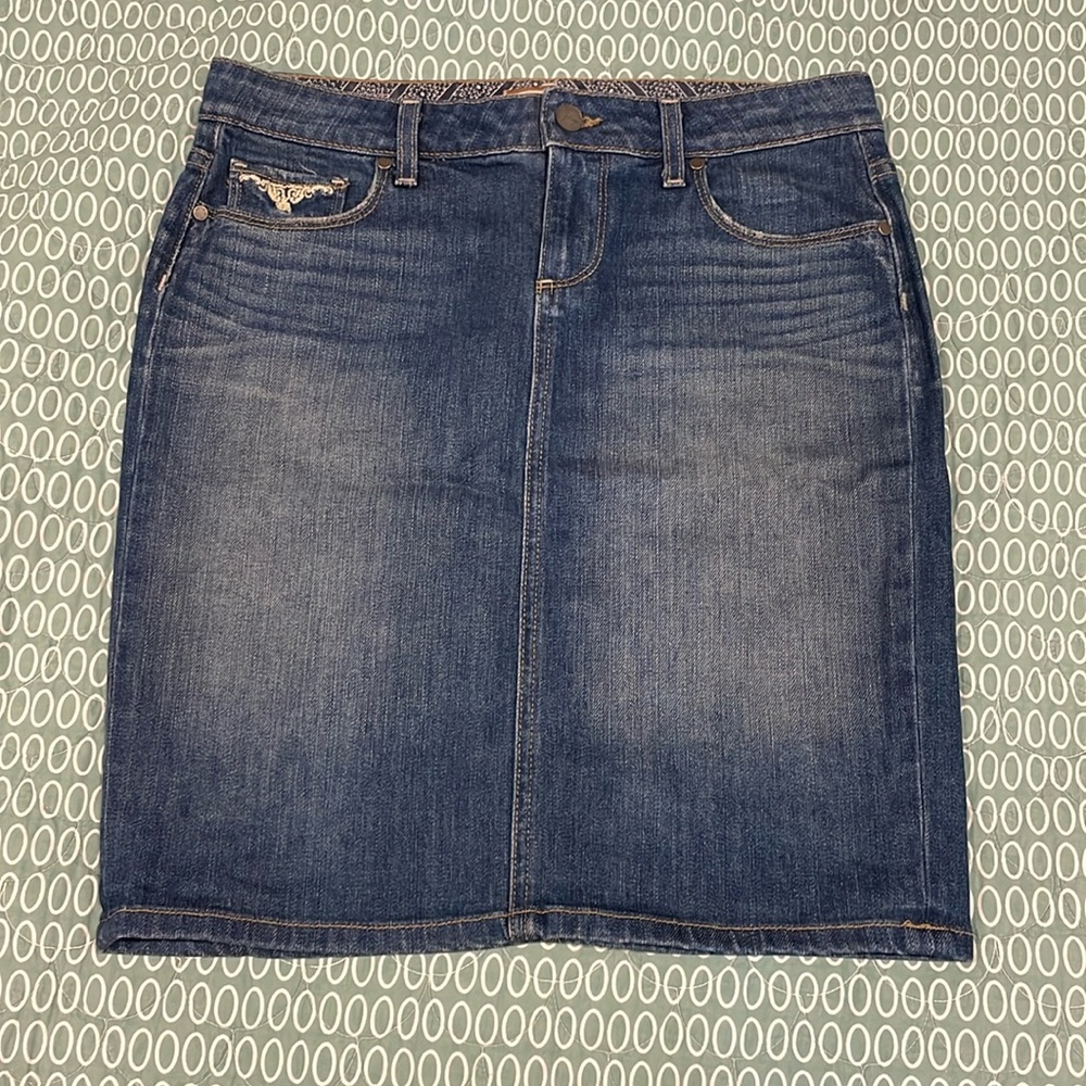 Paige Denim Skirt with Floral Pocket Detail
